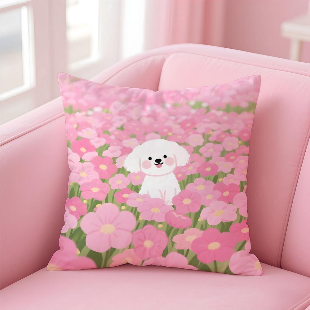 NICE CUTE Bichon Frise dog Cushion Cover Pillow Case Soft Friendly Fabric  Concealed Zipper