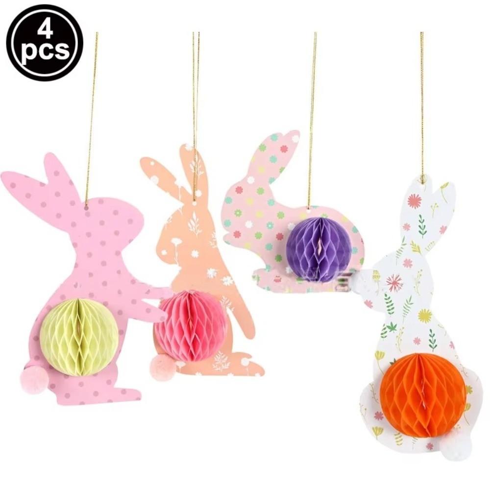 4Pcs 3D Honeycomb Paper Decoration Colorful Design Easter Ornament 3D Honeycomb Paper Handmade Paper Egg Ball