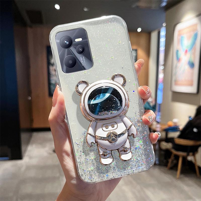 Чехол-подставка с астронавтом Quicksand для Realme 9 Pro Plus 9 4G 8 8i для Realme 9 5G 7 7i 9i 8 Pro, блестящий прозрачный звездный чехол