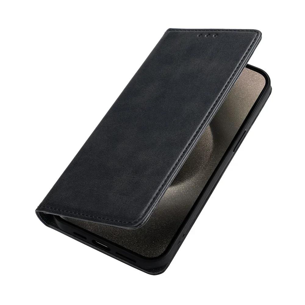 Fashion Leather Wallet Case for iPhone 16 Pro Max 16 Plus Magnetic Flip Case Protective Cover for 16 Pro Book Case Card Holder