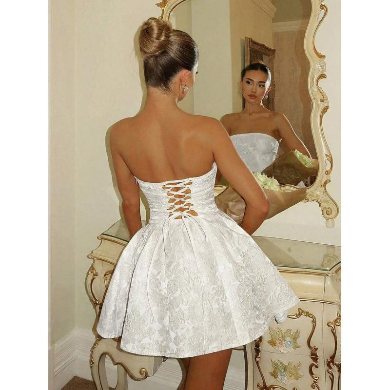 Europe, America 2026 summer pure desire sexy one-word collar romantic flower jacquard sleeveless dress women
