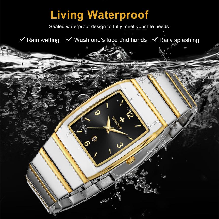 WWOOR Top Brand Luxury Men's Watches Square Stainless Steel Quartz Wristwatch Waterproof Fashion Watch for Men Date Clock