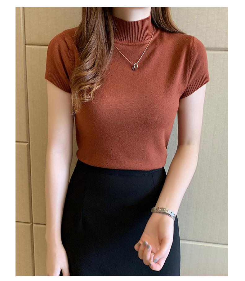 2024 Women's Slim Fit Knitted Half Turtleneck Short-Sleeve Sweater Top