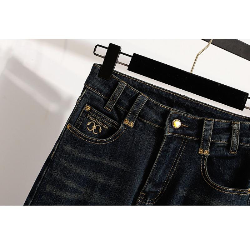 Dimanaf 2025 Большой размер Осень Женские Джинсы Брюки Деним Эластичные Базовые С высокой талией Оверсайз Модные Брюки 5XL