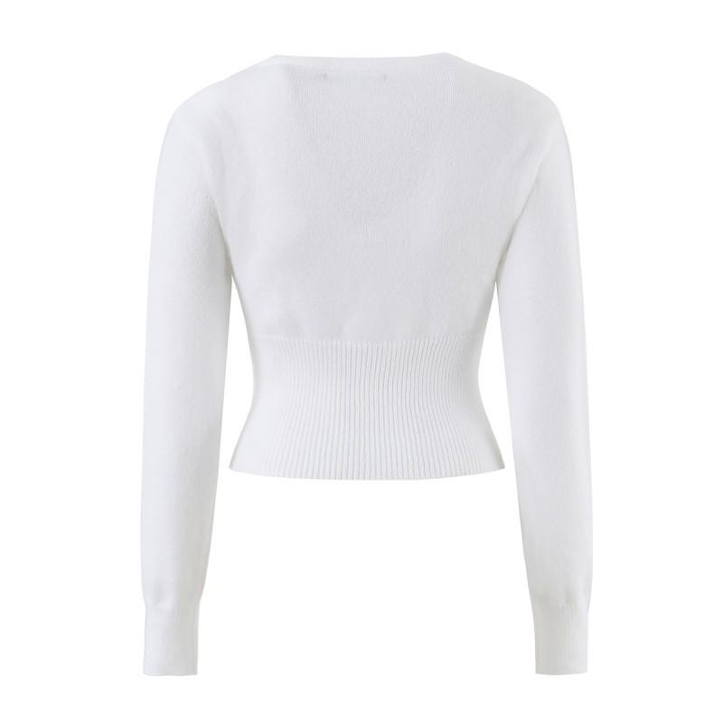 French Style V-Neck Knit Sweater Long Sleeve Slim Fit Casual Top Women