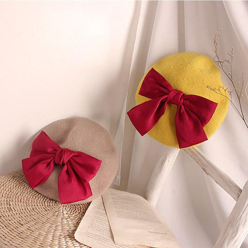 Осенне-зимний берет для детей, детские шапки с большим бантом, шапки для девочек, шапочка для маленьких девочек, шапка для малышей, аксессуары для младенцев, От 2 до 5 лет