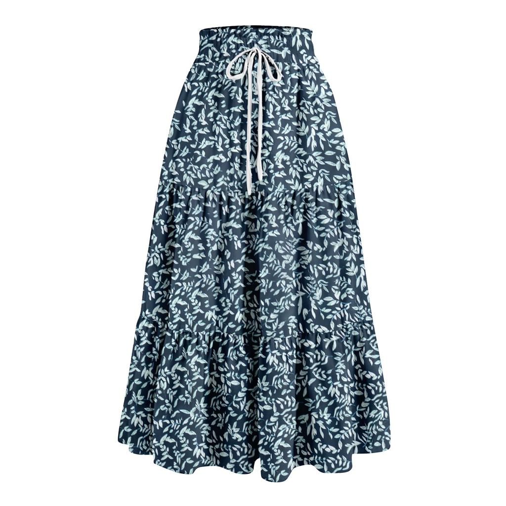 Женская весенняя повседневная длинная юбка с оборками, однотонная юбка, ретро-юбка в складку