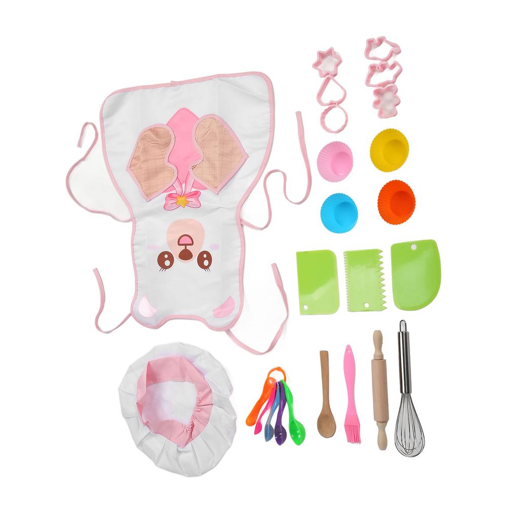Детский набор для выпечки с фартуком, шапочкой, скалкой, деревянной ложкой, щеткой, набор для выпечки, кухонный набор для малышей