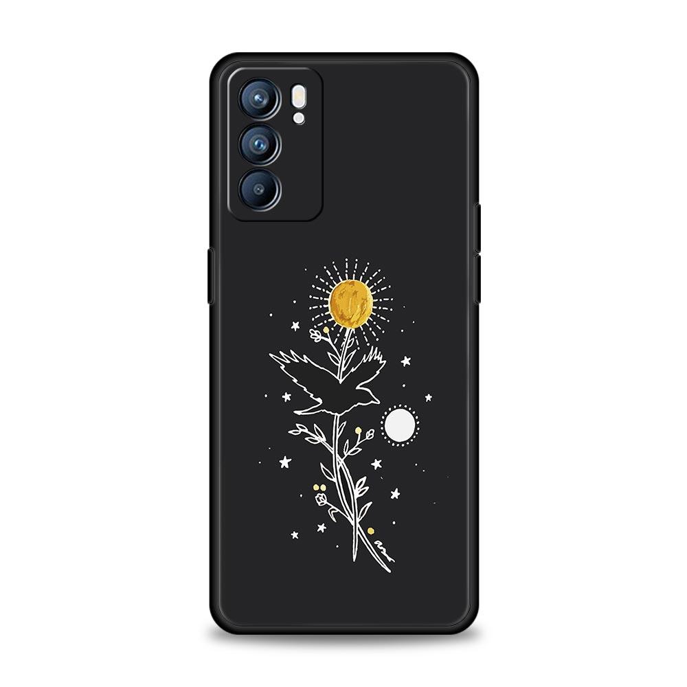 Case For Oppo Find X6 Pro X5 A54 A53 A52 A9 A15 A95 A17 A74 A57 A31 Reno8 Reno7 Reno6 Pro 5G Cover Simplicity Line Art Sun Moon