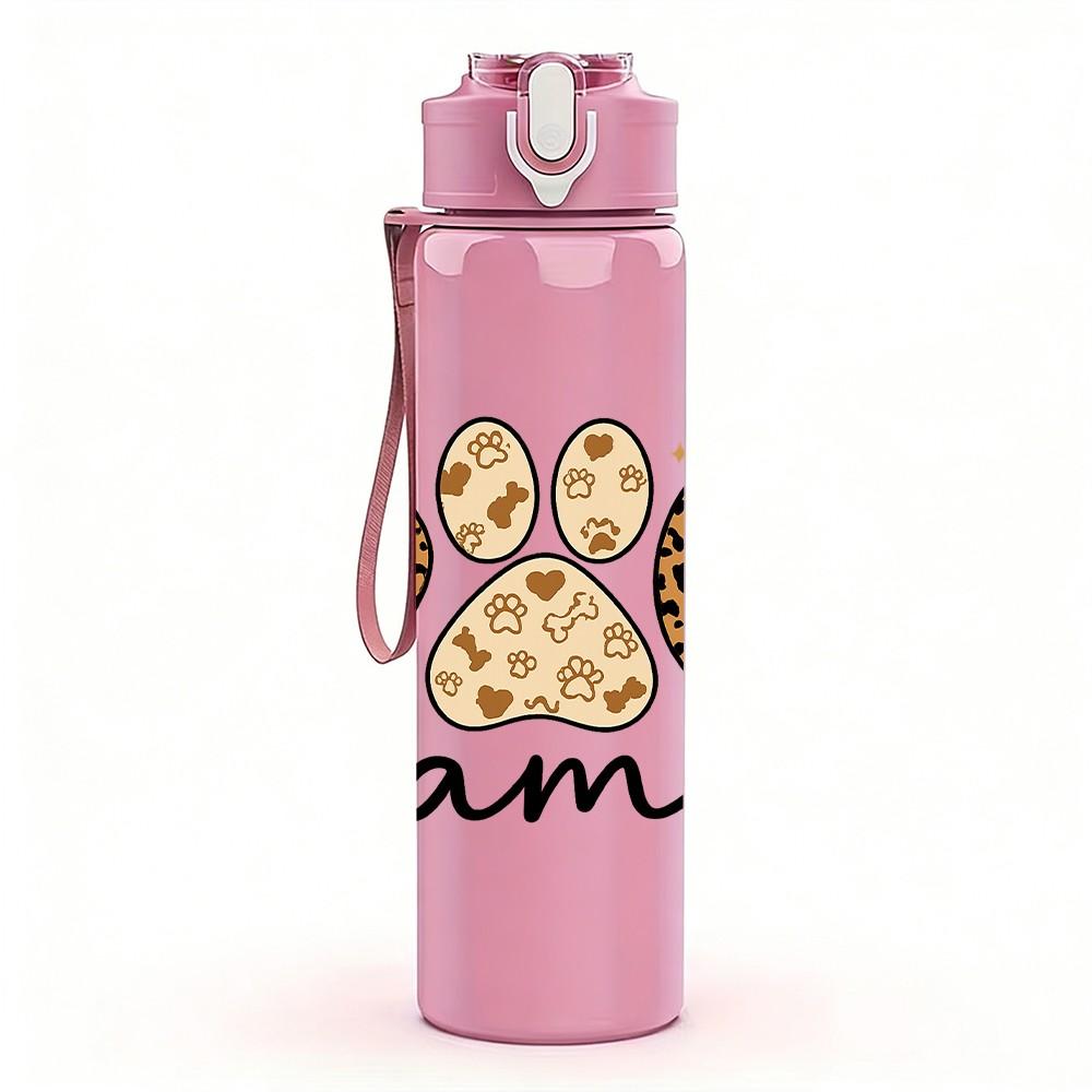 1PC Dog Mama Letter Art 750ml Color Plastic Sports Water Bottle Leakproof Flip Straw Lid Suitable for Sports Office Home Use