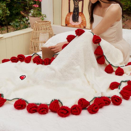 Вязаный крючком букет роз одеяло мягкое дышащее декоративное романтическое розовое цветочное вязаное одеяло