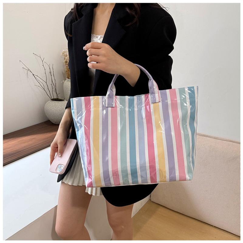 Efficient Striped Tote Bag Large Capacity Shoulder Handbag for Travel Needs