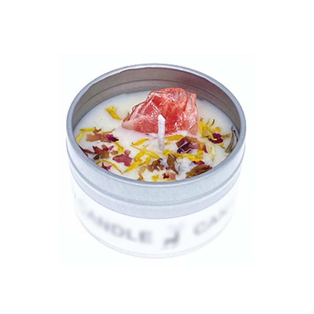 Soy Wax Candle In Metal Tin Dry Flower Crystal Stone Aromatherapy Candles for Bath Healing Spa
