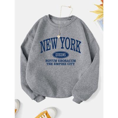 Свитшот New York Fashion с принтом букв, повседневный с капюшоном и круглым вырезом для зимы и осени, женская одежда