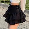 Women's Mini Skirt Streetwear Skirts Female Harajuku Y2k High Waist Lace-up Pleated Skirt Black Gothic Punk Club Skirt
