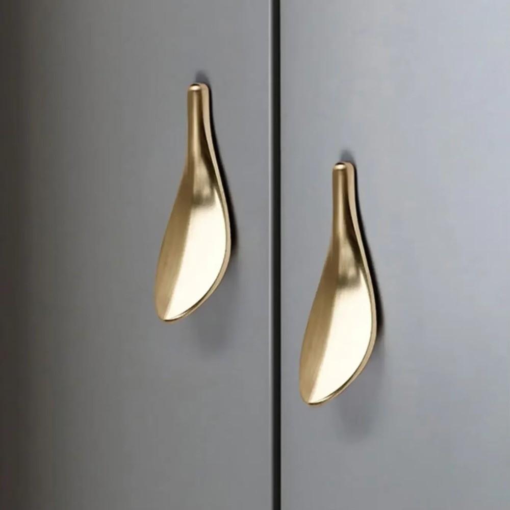 Metal Finish Drawer Pull Handle Loquat Leaf Shape Door Handle Pull Wardrobe Use