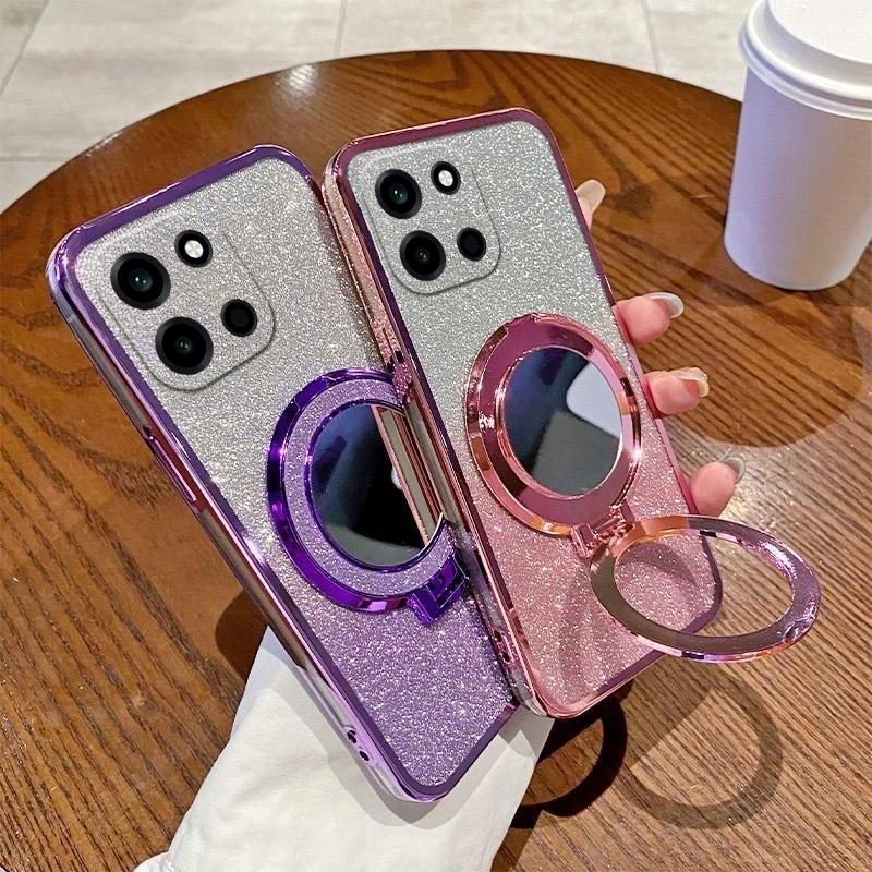 For OnePlus Nord6 Case with Makeup Mirror Holder Stand Luxury Shiny Gradient Plating Glitter Slim for OnePlus Nord 6 Back Cover