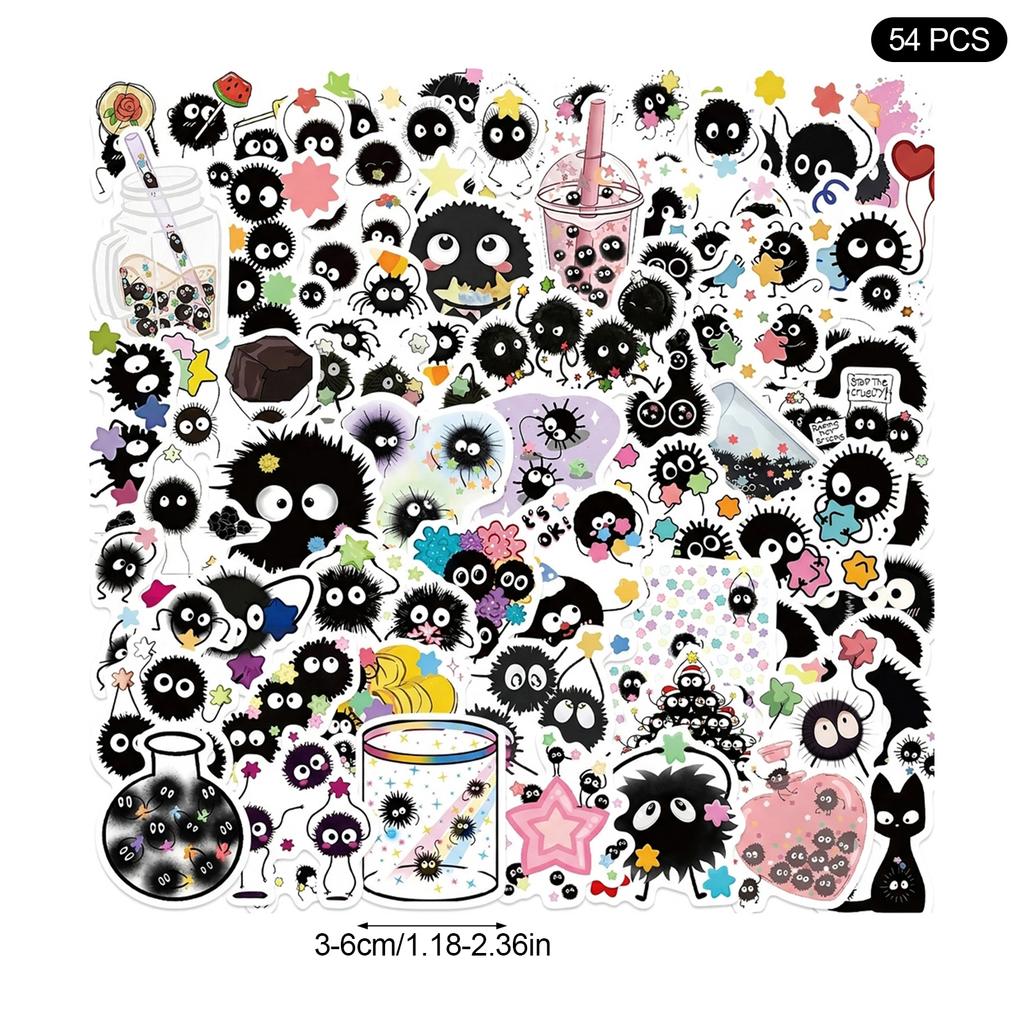 54Pcs Cartoon Coal Ball Stickers Waterproof PVC Decals for Guitar Luggage Laptop DIY Decoration