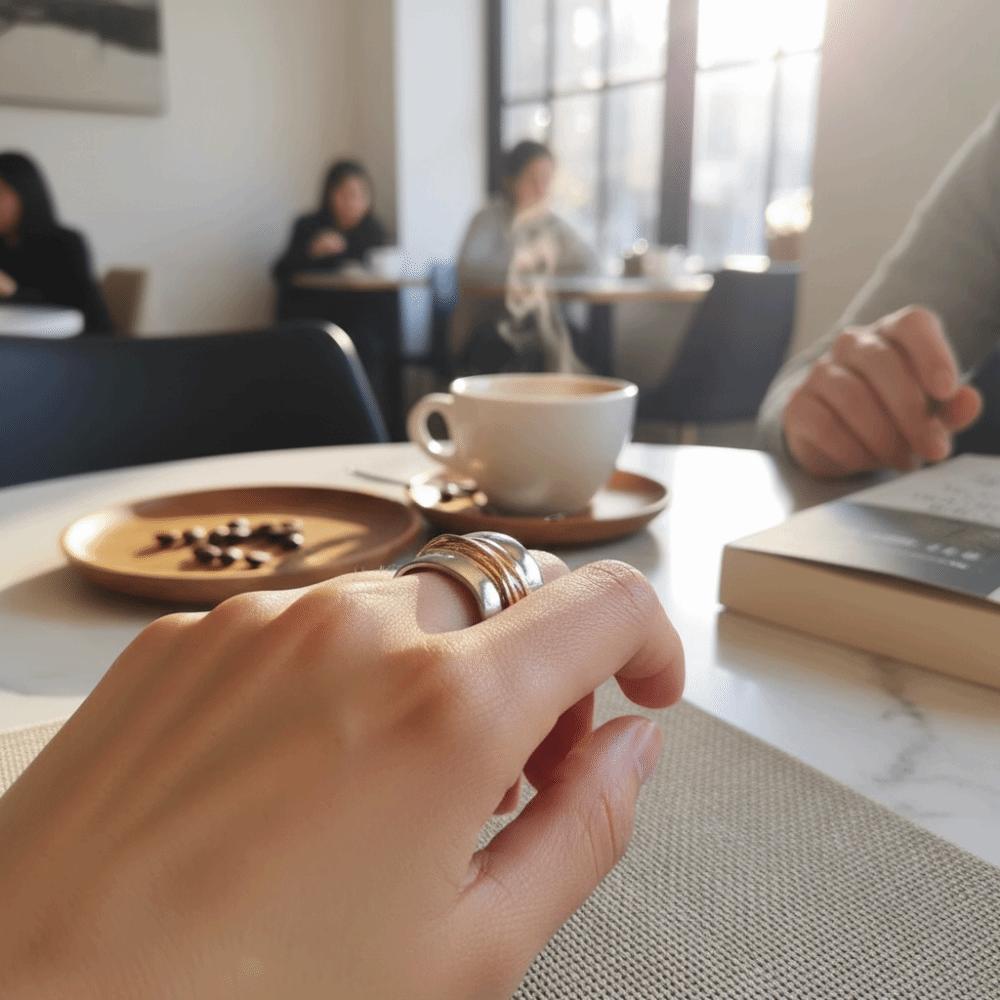 Engraved Line Two-tone Ring Double Layer Punk Style Ring  Holiday Accessories