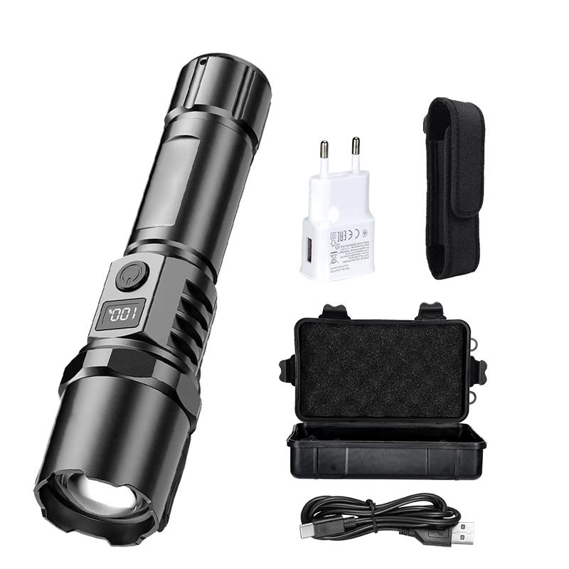 Portable Rechargeable High Power LED Flashlights With Display Screen Zoom Tactical Torch Lamp Outdoor Camping Emergency Lantern