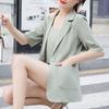 Women 3 Piece Blazer Outfit Short Sleeve Open Front Blazer Sleeveless Tank Top Shorts Set One Button Suit Jacket Business Set