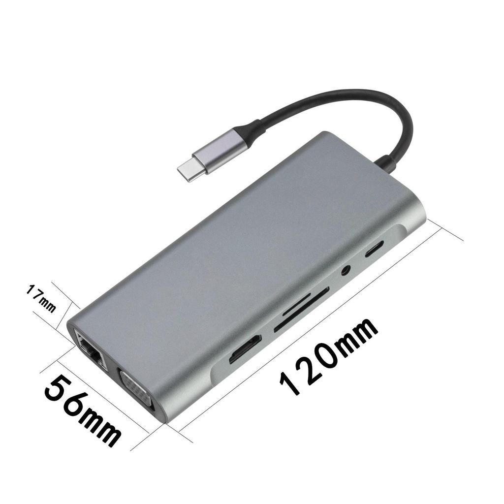 Док-станция для ноутбука Type C на HDMI с VGA, Gigabit Ethernet, USB 3.0 и кардридером SD/TF