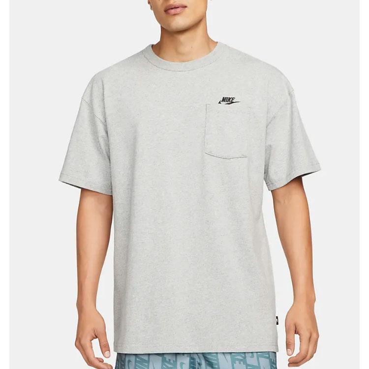 Nike Свободная трикотажная футболка с круглым вырезом премиум-класса Essentials, удобная дышащая футболка с короткими рукавами и заниженными плечами, мужские топы темно-серого цвета DQ9296-063