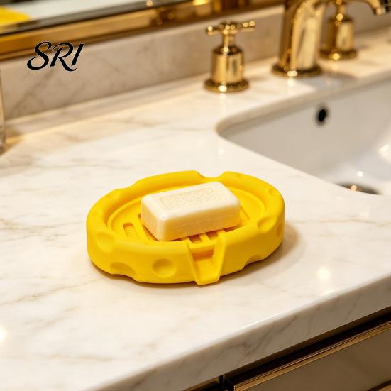 Macaron Color Soap Tray Box, Cheese Shape with Removable Drain Layer, Durable Holder for Bathroom Quick Cleaning Anti-Slip Holder, Countertop Stylish