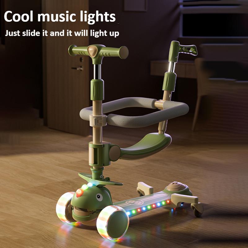 Детский кик-скутер 6-в-1 со светодиодными колесами, ручкой для толкания, поручнем, регулируемой высотой, реверсивным сиденьем, 3-колесный скутер для детей
