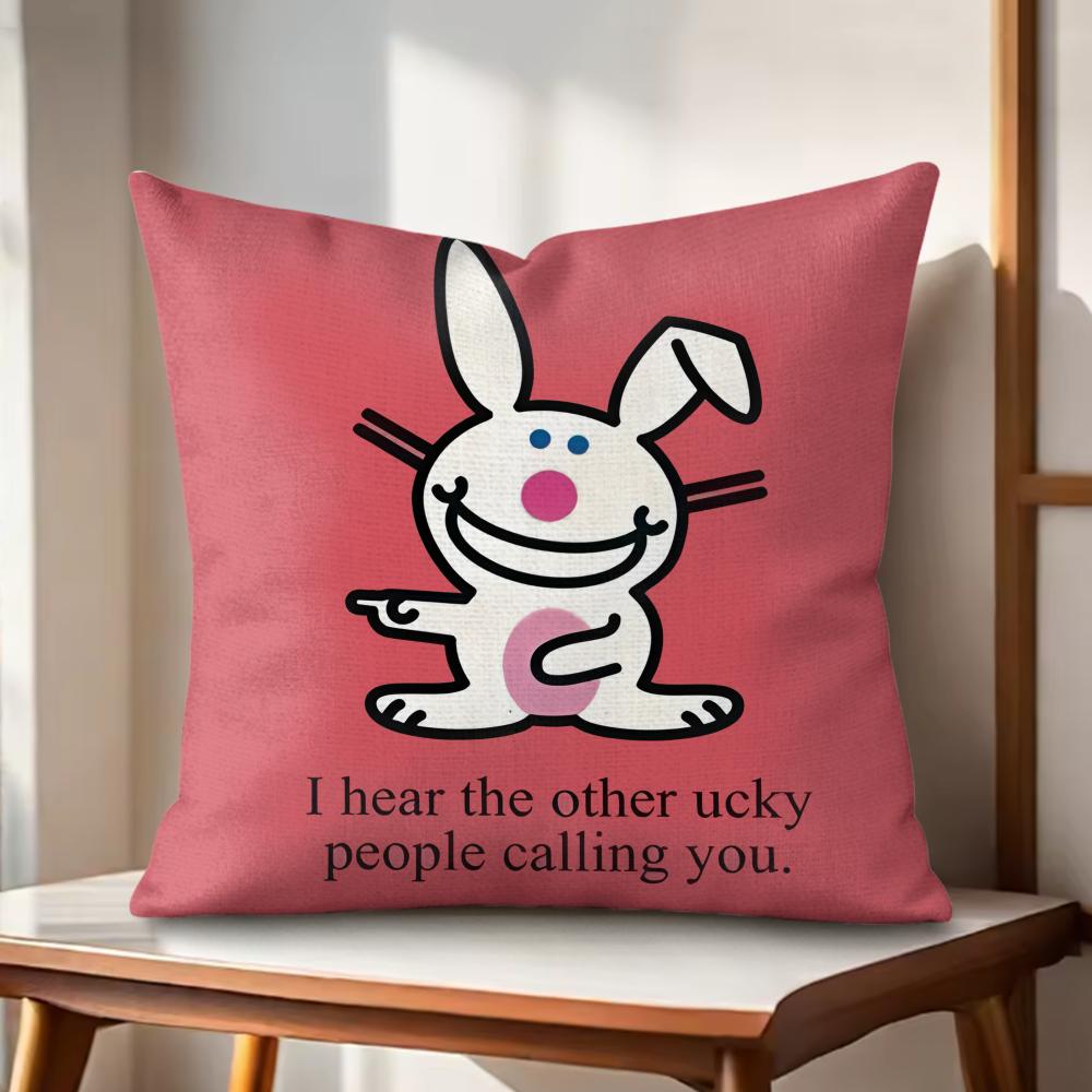 Cute rabbit Cushion Cover Natural Linen Organic Fabric DoubleSided Printing Couch Pillow Covers Home Decor