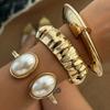 Exaggerated Pleated Style Niche Retro Bracelet, Fashionable Open Baroque Imitation Pearl Bracelet for Women