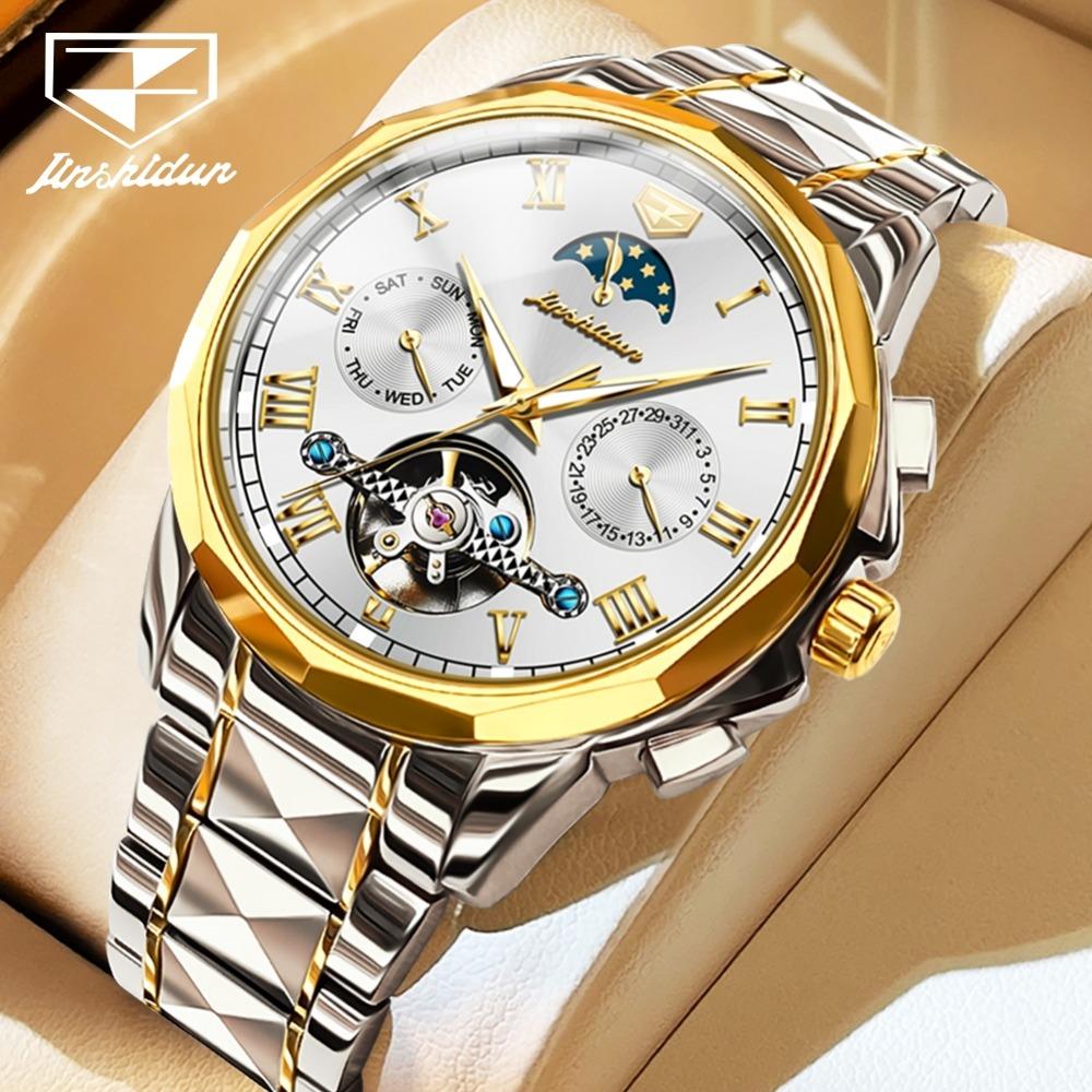 JINSHIDUN New Business and Leisure Men's Watch Tourbillon Waterproof Luminous Multifunctional Mechanical Watch Men's Watch