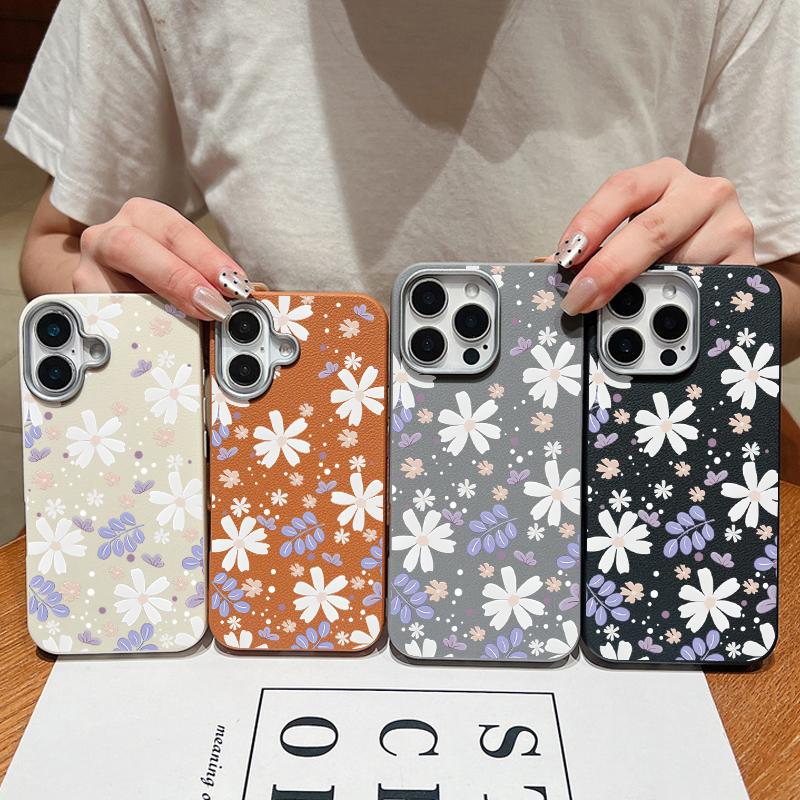 For iPhone 16 15 Pro Max 14 13 12 11 TPU Soft Case Cover Flower Pattern Leather Matte Shockproof Phone Cover For iPhone