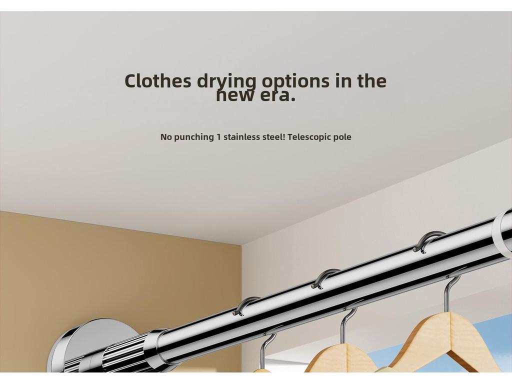 Telescopic Stainless Steel Curtain & Clothes Drying Rod (Punch-Free, Nail-Free)