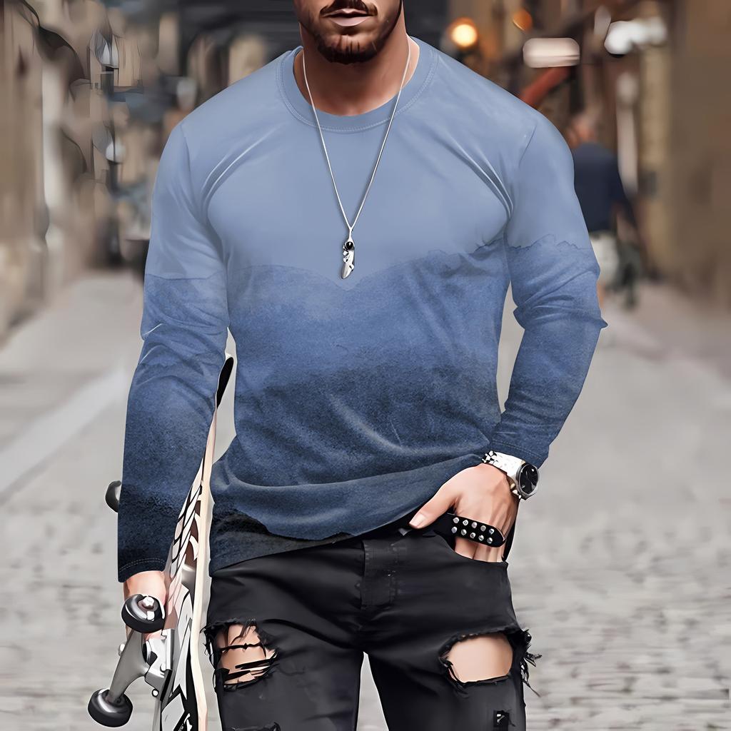 Муж. Футболка Круглый вырез Одежда Одежда На открытом воздухе Длинный рукав С принтом Модельер Винтаж