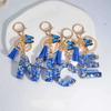 Fashion Blue Glazed Stone A To M Letter Keychain Initials Alphabet Butterfly Tassel Pendant Car Keyring Women GIft Accessories