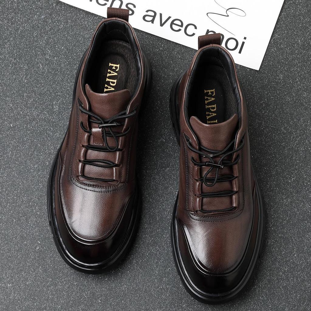 Мужские кроссовки из натуральной кожи: Модные повседневные и деловые туфли в британском стиле с круглым носком.