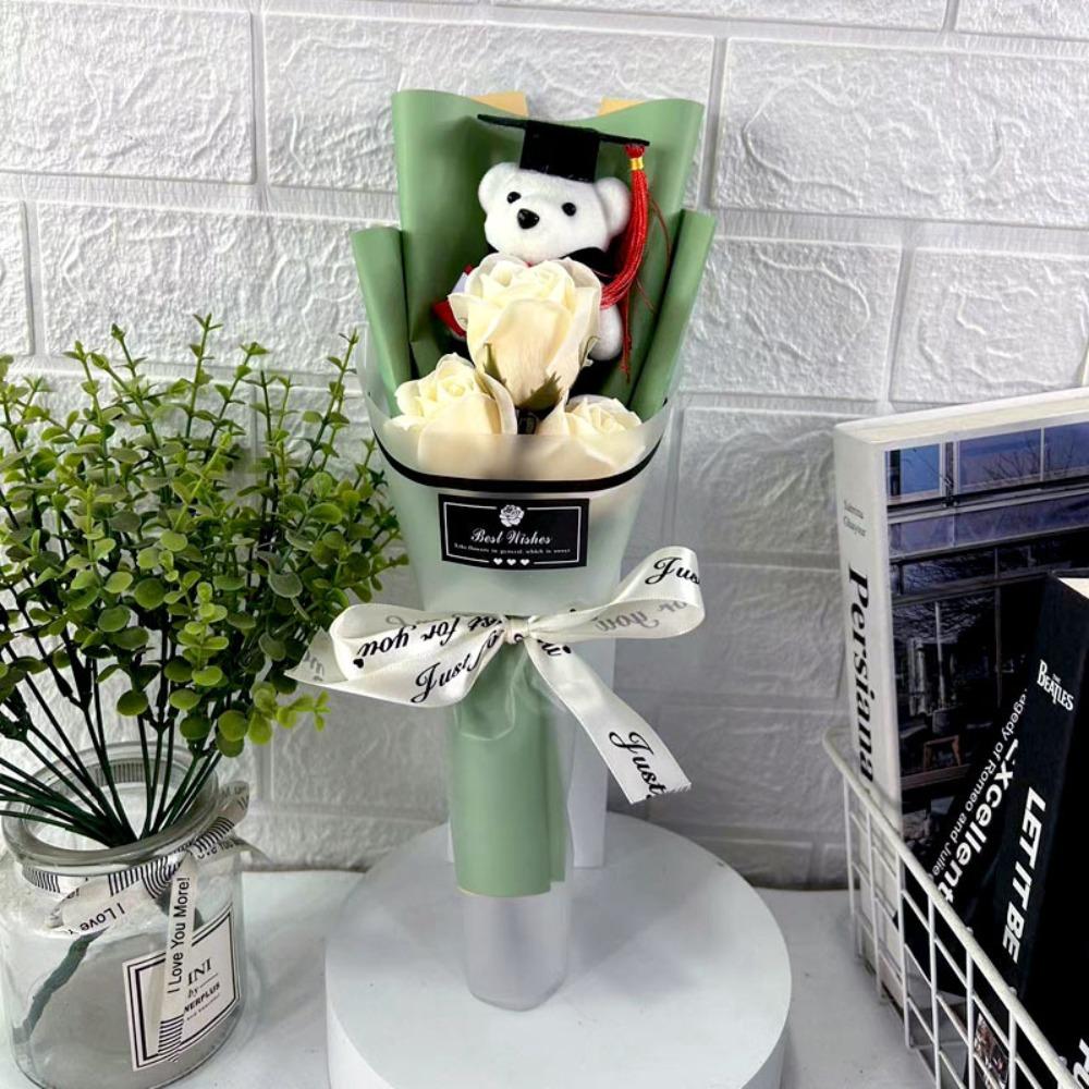 Sunflower Bear Bouquet Bouquet Decoration Rose Sunflower Soap Flower Plush Toy Birthday Party Cartoon Lovely Bear