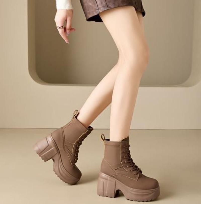 Модные женские ботильоны из микрофибры 10 см, синтетические, на толстой подошве, на толстом каблуке, на платформе, на танкетке, осенние, на весну, на щиколотку