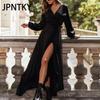 JPNTKY Женская мода осень-зима однотонный принт длинный рукав V-образный вырез повседневные платья