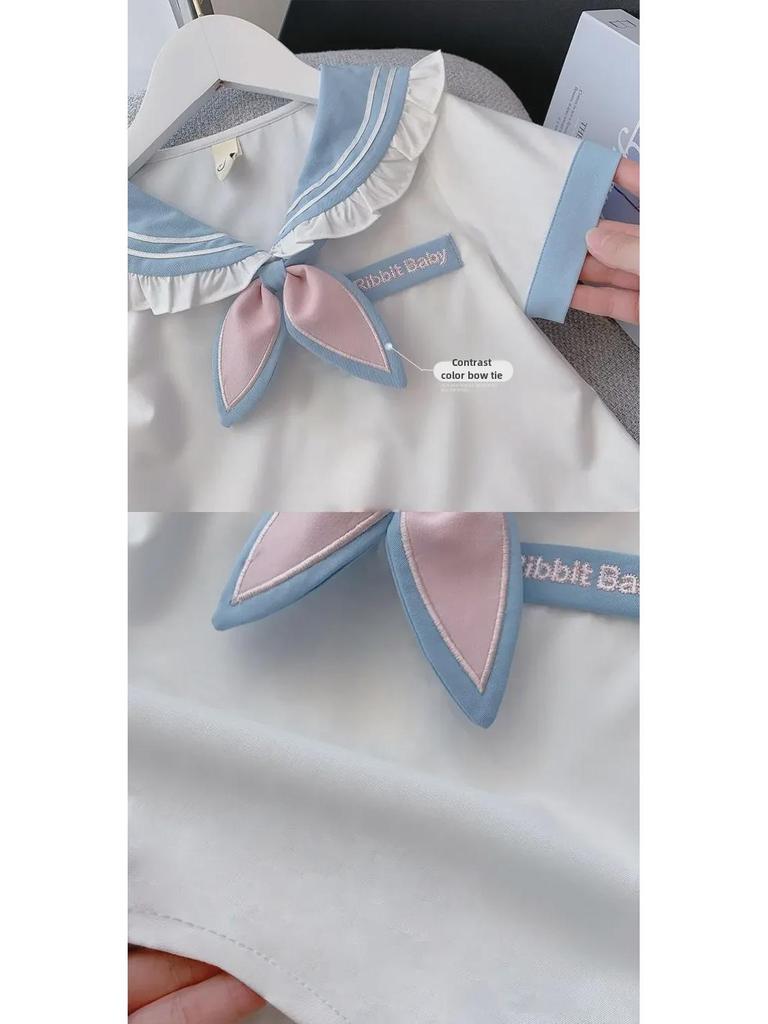 Корейский женский костюм в стиле JK с коротким рукавом для колледжа: Летний комплект из двух предметов: юбка в складку и рубашка для детей