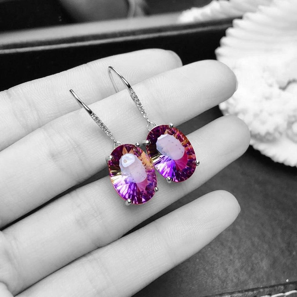 Серьги из стерлингового серебра 925 пробы, красочный драгоценный камень, аметист, золотые серьги 18 карат для женщин, очаровательные ювелирные изделия, подарок