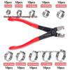 100-Piece Set: 304 Stainless Steel Single Ear Stepless Hose Clamps (5.3-15.3mm) with Pliers