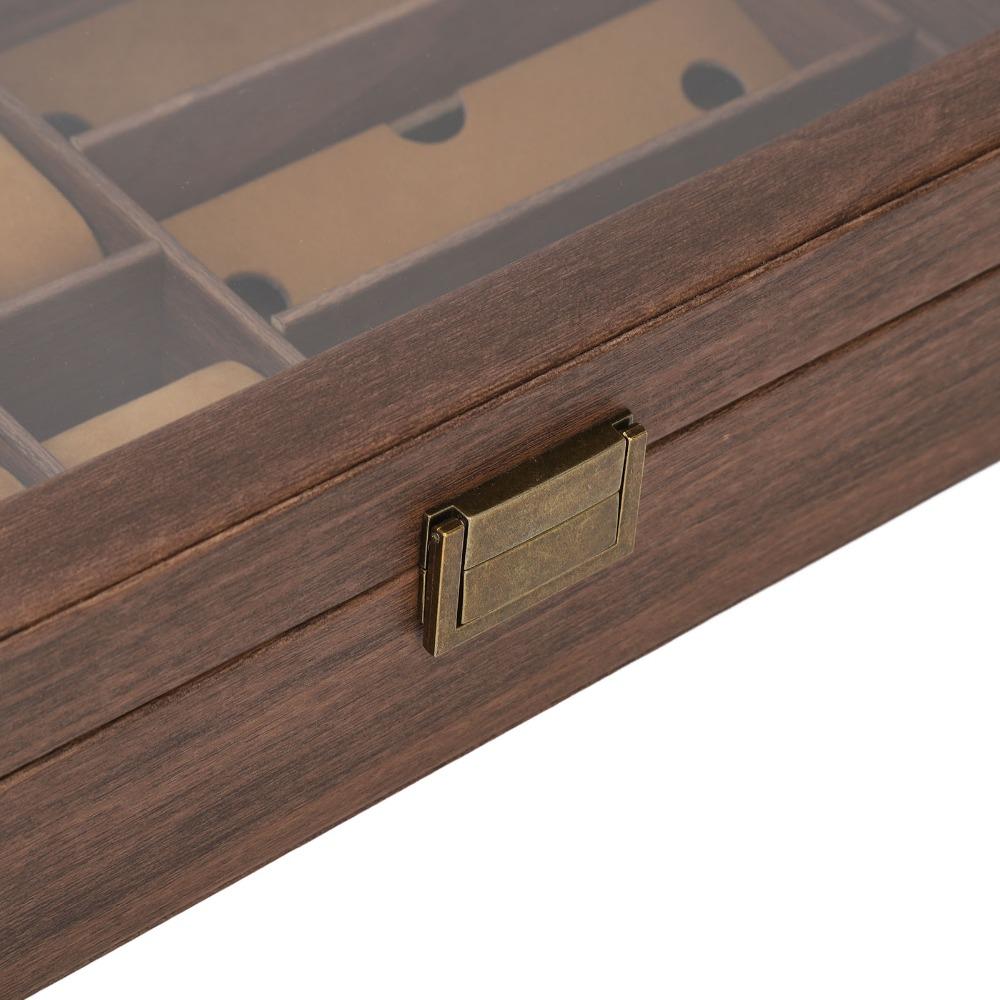 Black Walnut Wooden Watch Box PU Leather Watch Glasses Display Box Office Use