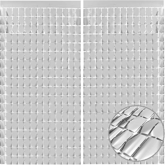 PADELO Silver Shimmer Wall Backdrop, Square Backdrop Curtain,2Pcs 3.3x6.6 Feet Silver Streamer Backdrop for Party Decorations