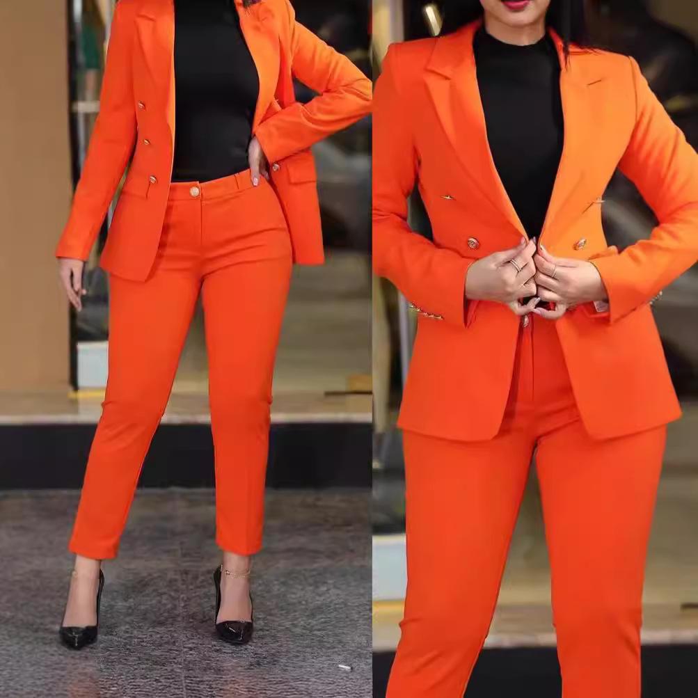 2024 Elegant Women's Casual Double-Breasted Suit In Solid Colors