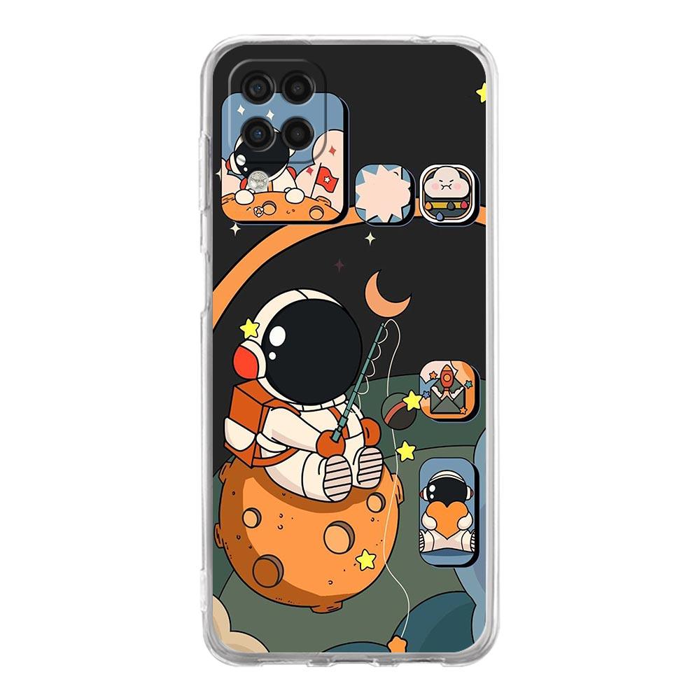 Прозрачный чехол для телефона Samsung Galaxy A13 A51 A71 A21S A12 A11 A31 A52 A41 A23 A53 A73 A32 5G A03S, чехол с милым мультяшным космонавтом