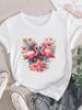 (Asian Size) Women Flower Flamingo Trend Cute 90s Short Sleeve Fashion Clothing Casual Tshirt Female Print Lady Tee Top Graphic T-shirts