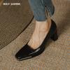 2024 Новые лаконичные модные женские туфли-лодочки с квадратным носком на толстом каблуке из натуральной кожи высокого качества для женщин, весна-лето, офисные дамы