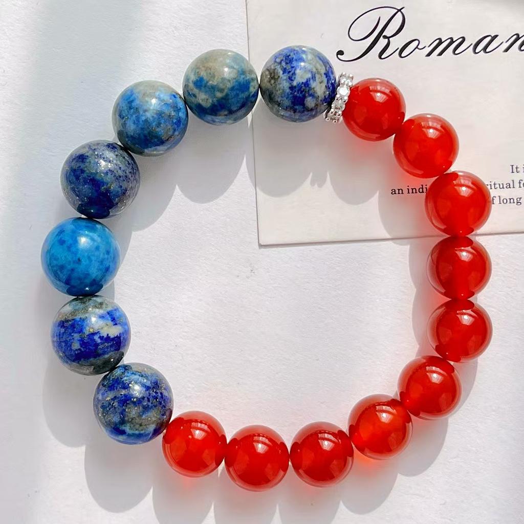 Large Particle Oil Painting 12Mm Natural Lapis Lazuli Chalcedony Agate Bracelet Bracelet